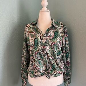 Ladies paisley button down blouse